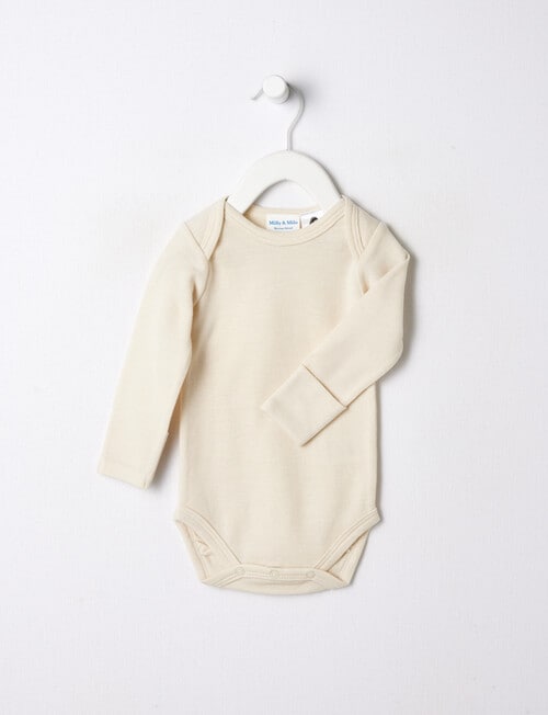 Milly & Milo Merino Blend Long Sleeve Bodysuit, Vanilla product photo