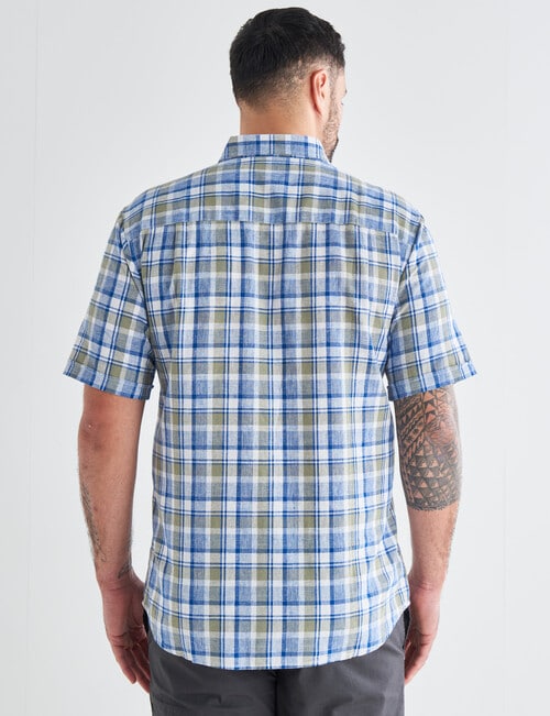 Kauri Trail Linen Blend Check Short Sleeve Shirt, Blue & Khaki product photo View 02 L