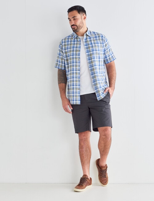 Kauri Trail Linen Blend Check Short Sleeve Shirt, Blue & Khaki product photo View 03 L