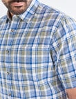 Kauri Trail Linen Blend Check Short Sleeve Shirt, Blue & Khaki product photo View 04 S