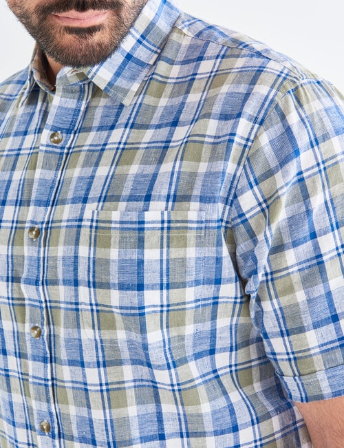Kauri Trail Linen Blend Check Short Sleeve Shirt, Blue & Khaki product photo View 04 L