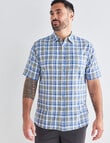 Kauri Trail Linen Blend Check Short Sleeve Shirt, Blue & Khaki product photo View 05 S