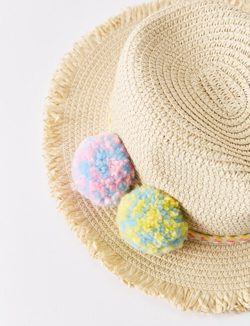 Teeny Weeny Pompom Trim Paper Sunhat, Natural product photo View 02 L