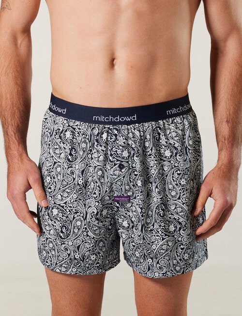 Mitch Dowd Lazy Paisley Knit Boxer Short, Navy - Underwear