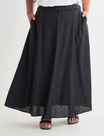 Studio Curve Linen Blend Belted Maxi Skirt, Black product photo