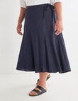 Studio Curve Linen Blend Wrap Midi Skirt, Navy product photo