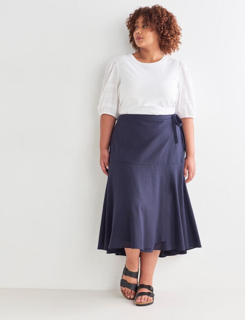 Studio Curve Linen Blend Wrap Midi Skirt, Navy product photo View 03 L