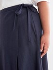 Studio Curve Linen Blend Wrap Midi Skirt, Navy product photo View 04 S