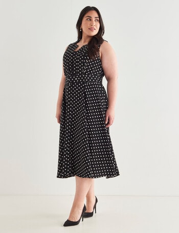 Studio Curve Collection Fit & Flare Belted Dress, Black & White product photo