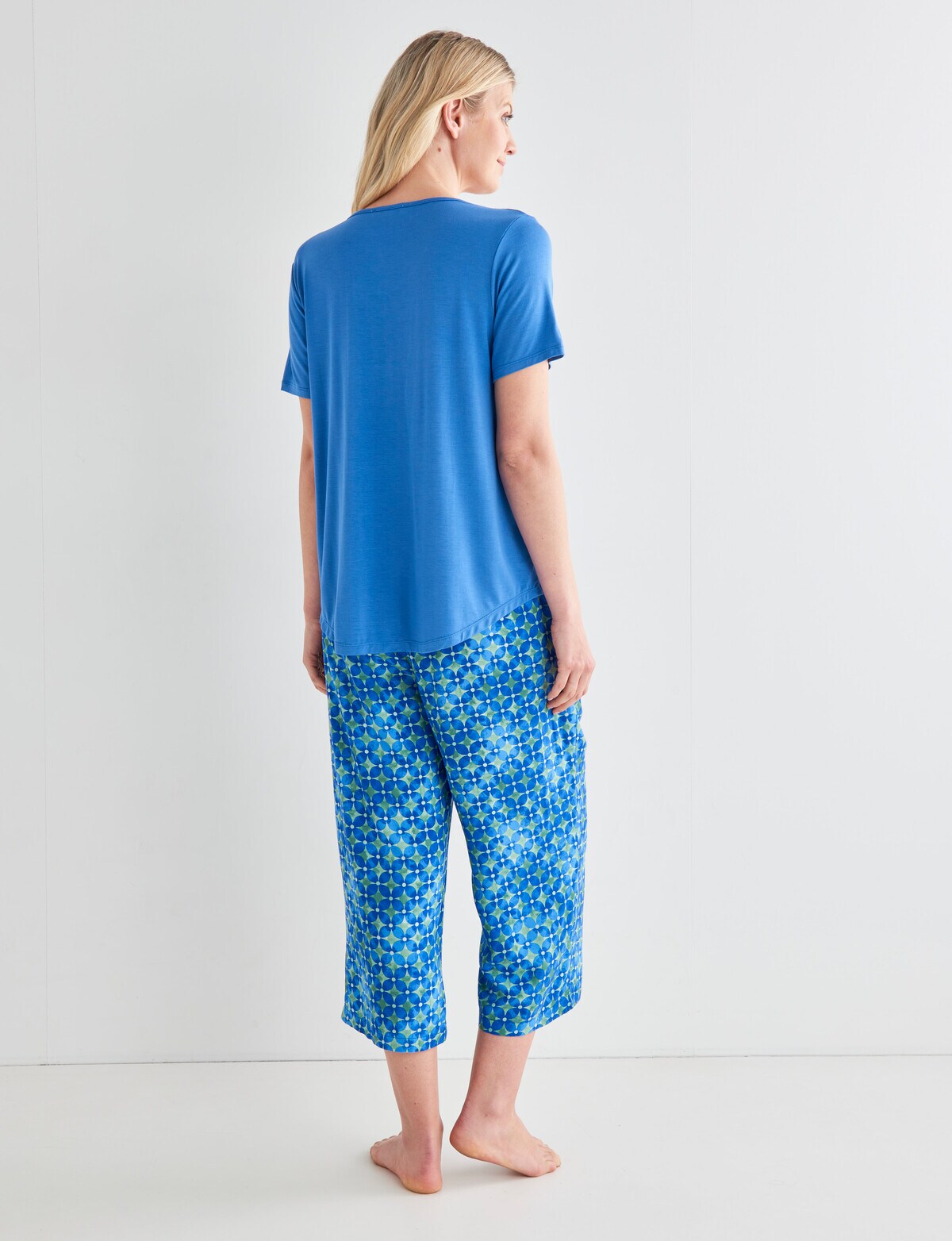 Whistle Sleep Tee & Crop Pant PJ Set, Blue Geo - Pyjamas