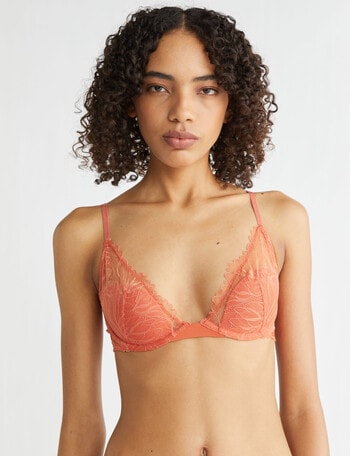 Calvin Klein Floral Lace Lightly Lined Plunge Bra, Mecca Orange, B-D product photo