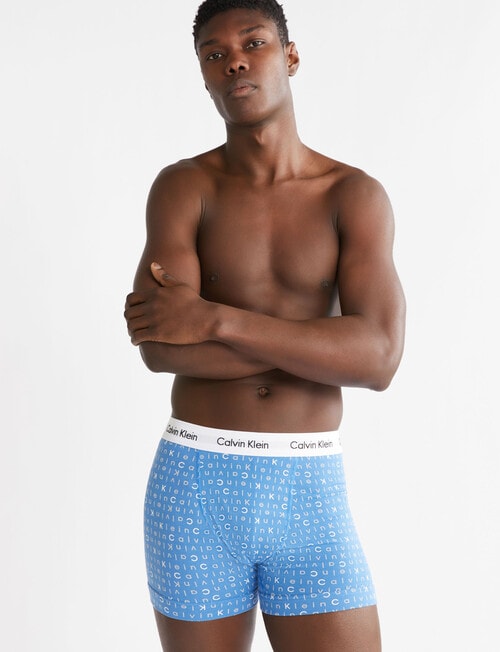 Calvin Klein Engineered Cotton Trunk, 3-Pack, Blue Logo, Black & Light Grey product photo View 02 L
