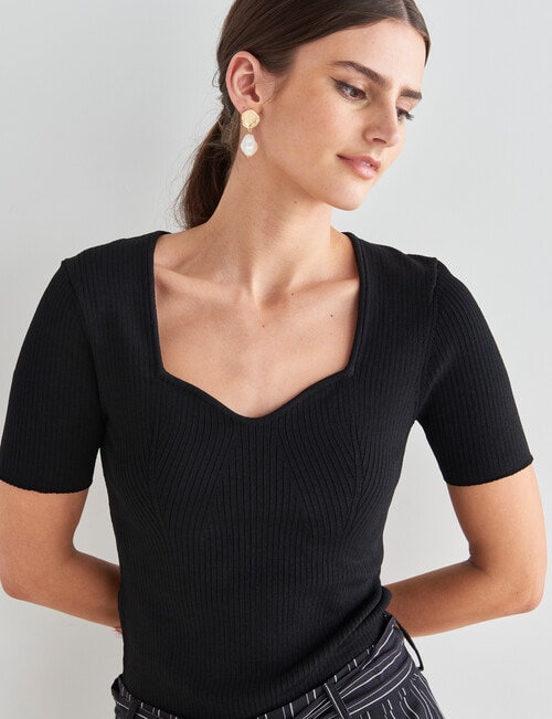 State of play Elly Knitwear Short Sleeve Top, Black - Tops