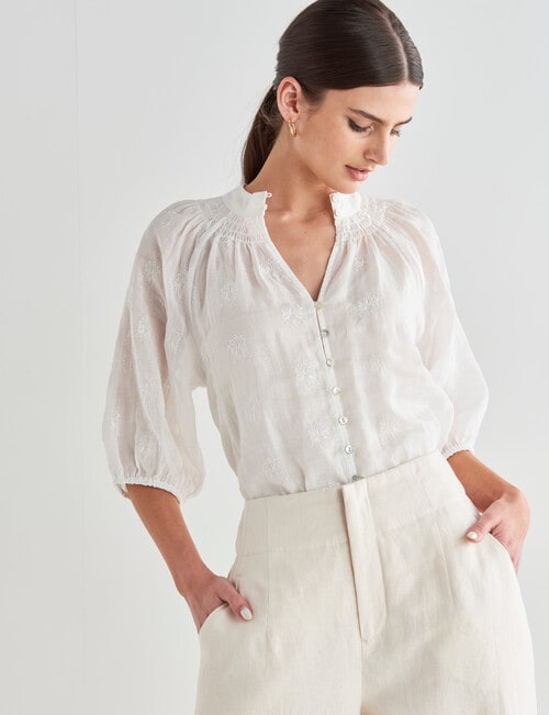 State of play Feya Embroidery Blouse, White - Tops