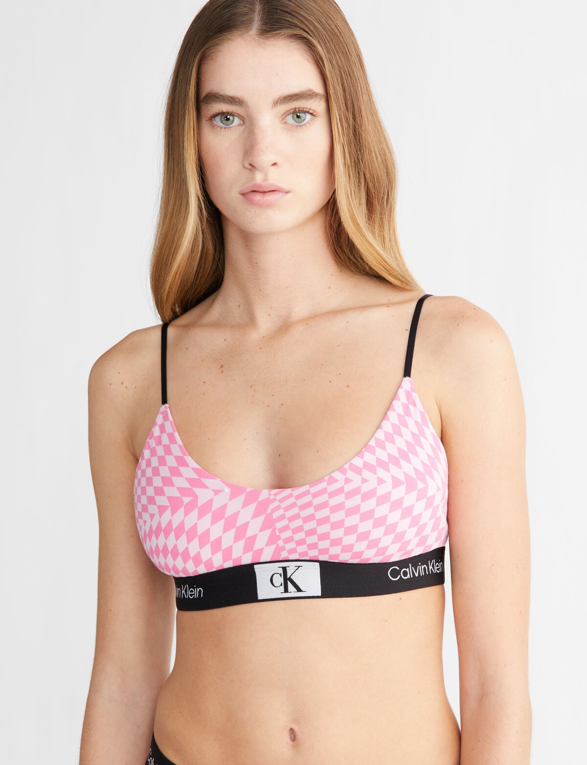Calvin Klein 1996 Cotton Warp Check Bralette, Pink Lav, XS-XL - Bras