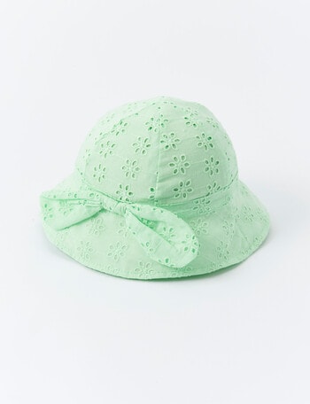 Mac & Ellie Bow Broderie Bucket Hat, Lime product photo