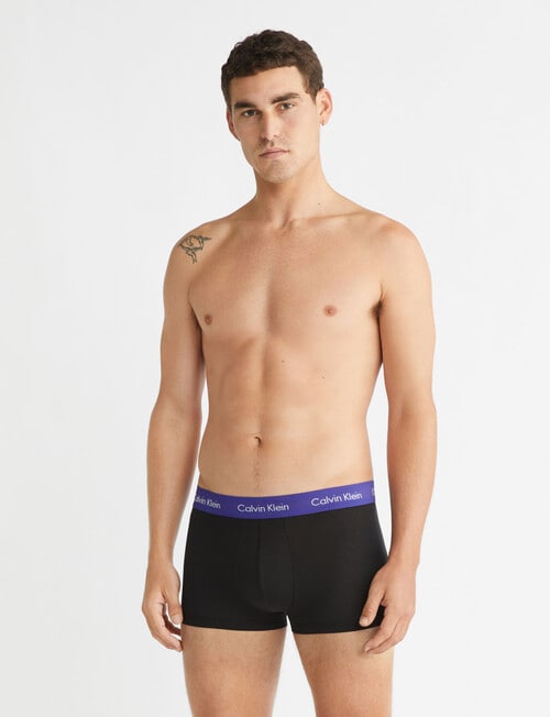Calvin Klein Engineered Low Rise Cotton Trunk, 3-Pack, Black, Blue Print & Grey product photo View 02 L