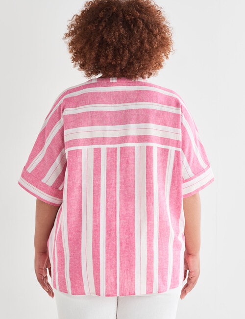 Studio Curve Stripe Linen Blend V-neck Top, Pink product photo View 02 L