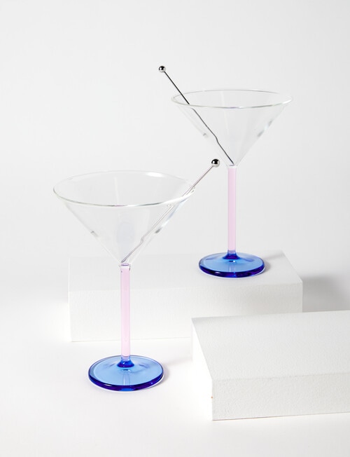 CinCin Lounge Martini & Pick, Pink & Blue, Set of 2 product photo