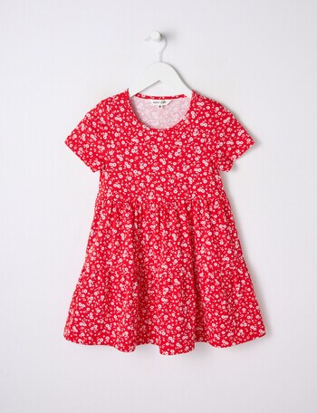 Mac & Ellie Floral Short Sleeve Tiered Crinkle Knit Dress, Red product photo
