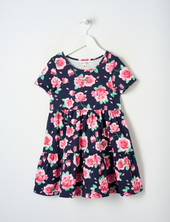 Mac & Ellie Floral Short Sleeve Knit Tiered Dress, Navy product photo