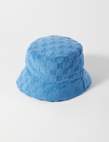 Mac & Ellie Checkerboard Towelling Bucket Hat, Blue, 3-8 product photo