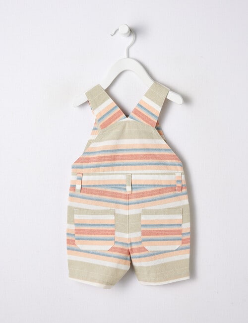 Teeny Weeny Frogs Go Ribbit Striped Woven Shortall, Green product photo View 02 L