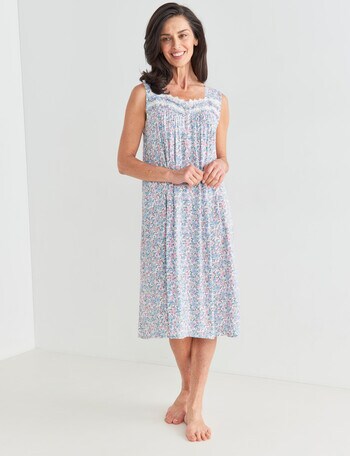 Ruby & Bloom Floral Lace Trim Nightie, Blue & Pale Pink, 10-20 product photo