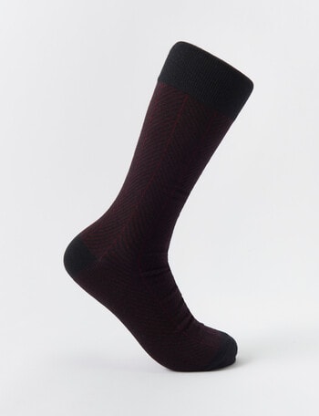 Laidlaw + Leeds Herringbone Dress Sock, Black & Burgundy product photo