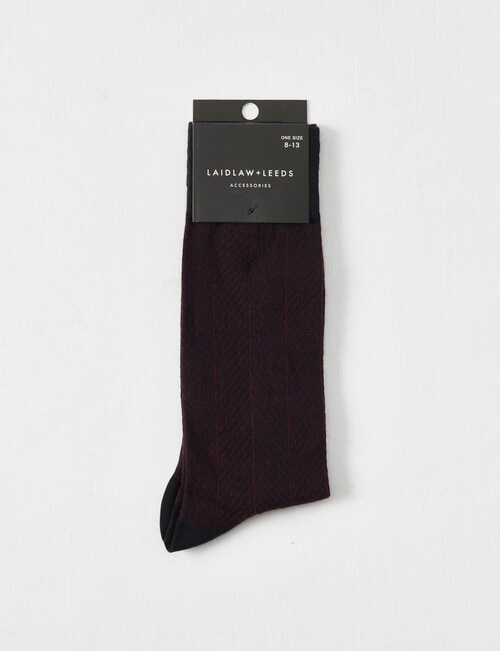 Laidlaw + Leeds Herringbone Dress Sock, Black & Burgundy product photo View 02 L