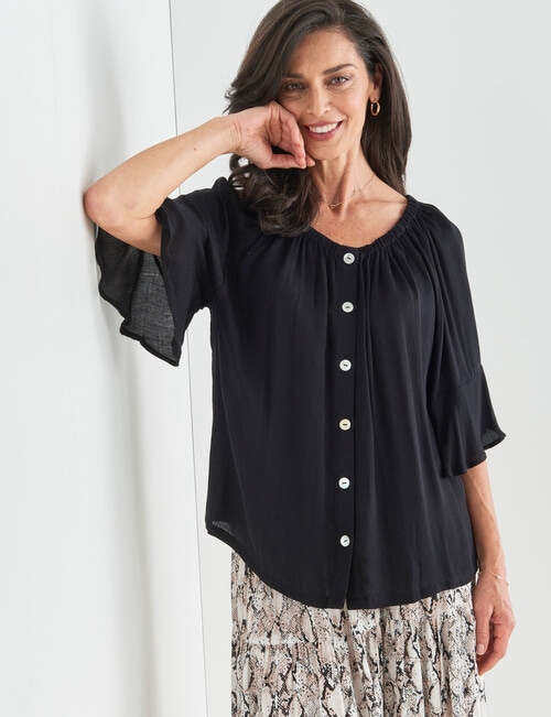 Ella J Fluted Sleeve Top, Black product photo View 05 L