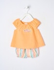 Teeny Weeny Linen Blend Top & Bloomer 2-Piece Set, Orange Sorbet product photo