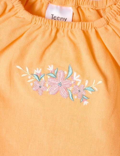 Teeny Weeny Linen Blend Top & Bloomer 2-Piece Set, Orange Sorbet product photo View 02 L