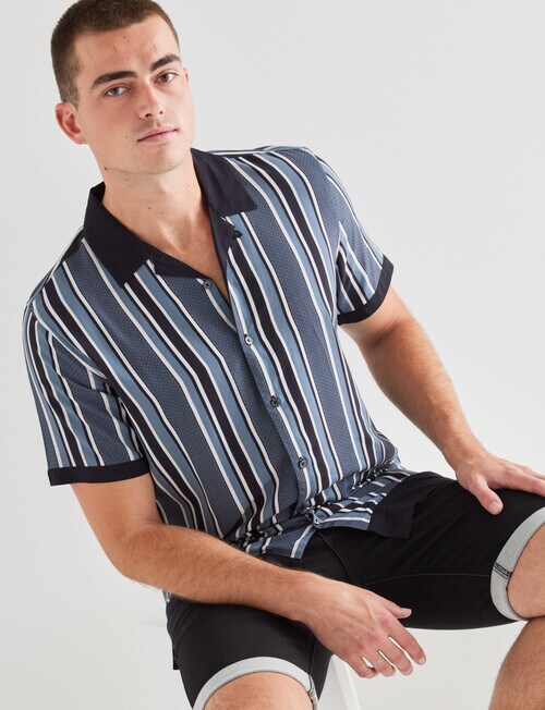 Tarnish Vertical Stripe Short Sleeve Shirt, Charcoal - Casual Shirts