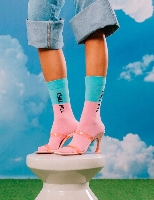 Eat My Socks Chill Pill Sock, Blue & Pink product photo View 04 L