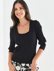 Whistle Puff Sleeve Rib Knit Top, Black product photo View 05 S