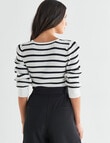 Whistle Stripe Puff Sleeve Rib Knit Top, Black & White product photo View 02 S
