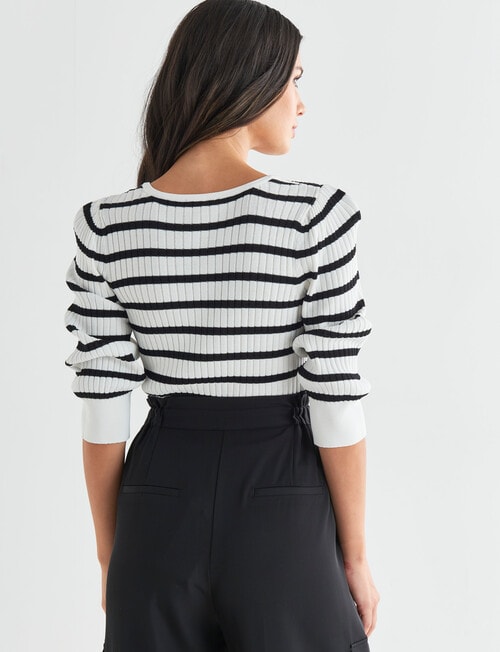 Whistle Stripe Puff Sleeve Rib Knit Top, Black & White product photo View 02 L