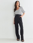 Whistle Stripe Puff Sleeve Rib Knit Top, Black & White product photo View 03 S
