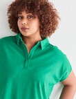 Studio Curve Linen Blend Collar Tee, Green product photo View 04 S