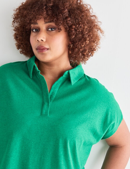 Studio Curve Linen Blend Collar Tee, Green product photo View 04 L