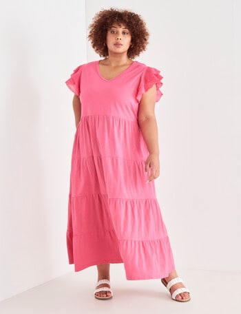 Studio Curve Knit Maxi Dress with Broderie Sleeves, Pink product photo