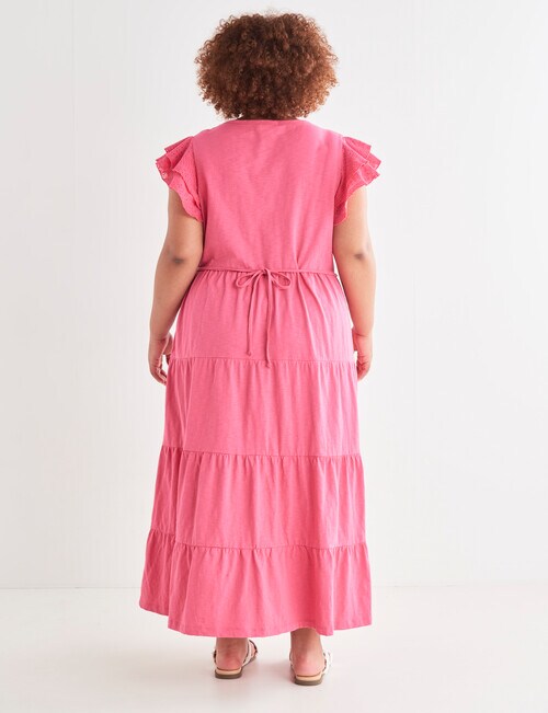 Studio Curve Knit Maxi Dress with Broderie Sleeves, Pink - Dresses & Skirts