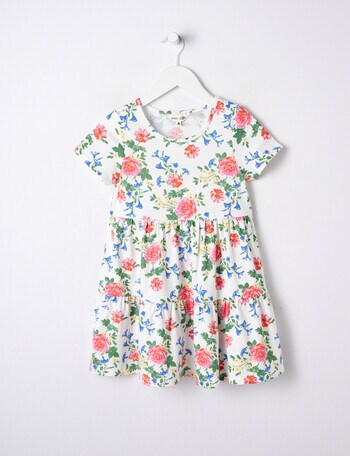 Mac & Ellie Floral Short Sleeve Knit Tiered Dress, Vanilla product photo