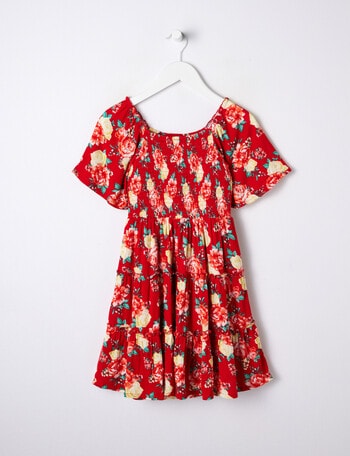Mac & Ellie Floral Tiered Dress, Berry Red product photo