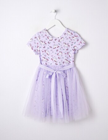 Mac & Ellie Unicorns Short Sleeve Tulle Skirt Dress, Lilac product photo
