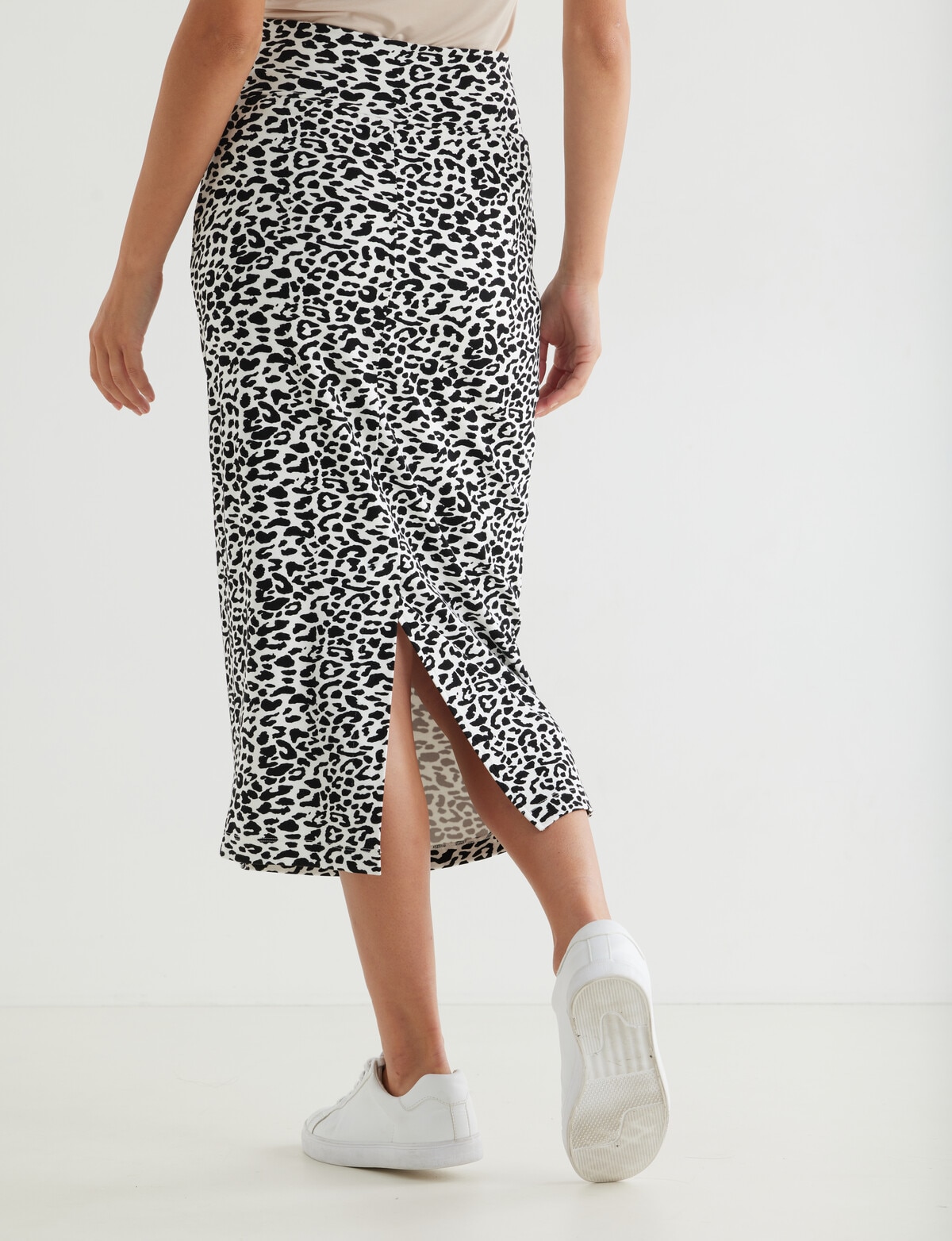 Whistle Leopard Pull-On Tube Skirt, White & Black - Skirts