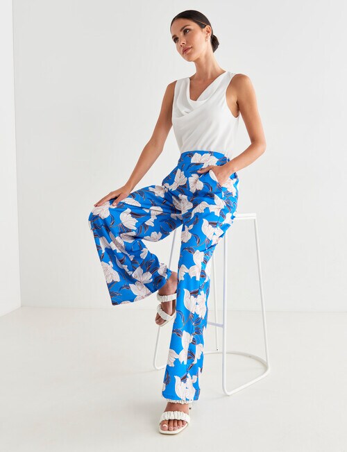 Whistle Vibrant Flower Palazzo Pants, White & Blue Pants & Leggings