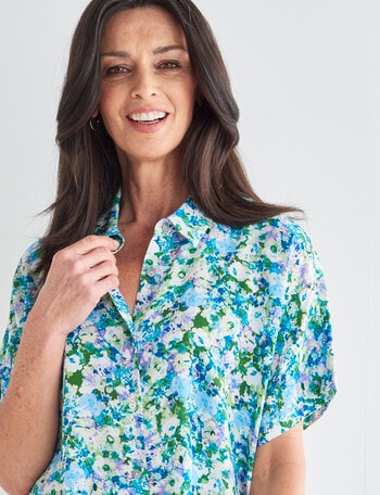 Ella J Floral Short Sleeve Shirt, Turquoise product photo