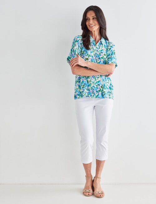 Ella J Floral Short Sleeve Shirt, Turquoise product photo View 03 L